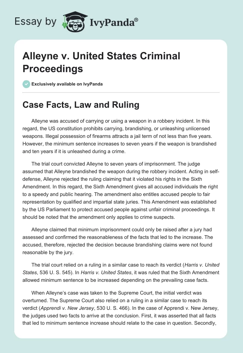 Alleyne v. United States Criminal Proceedings. Page 1