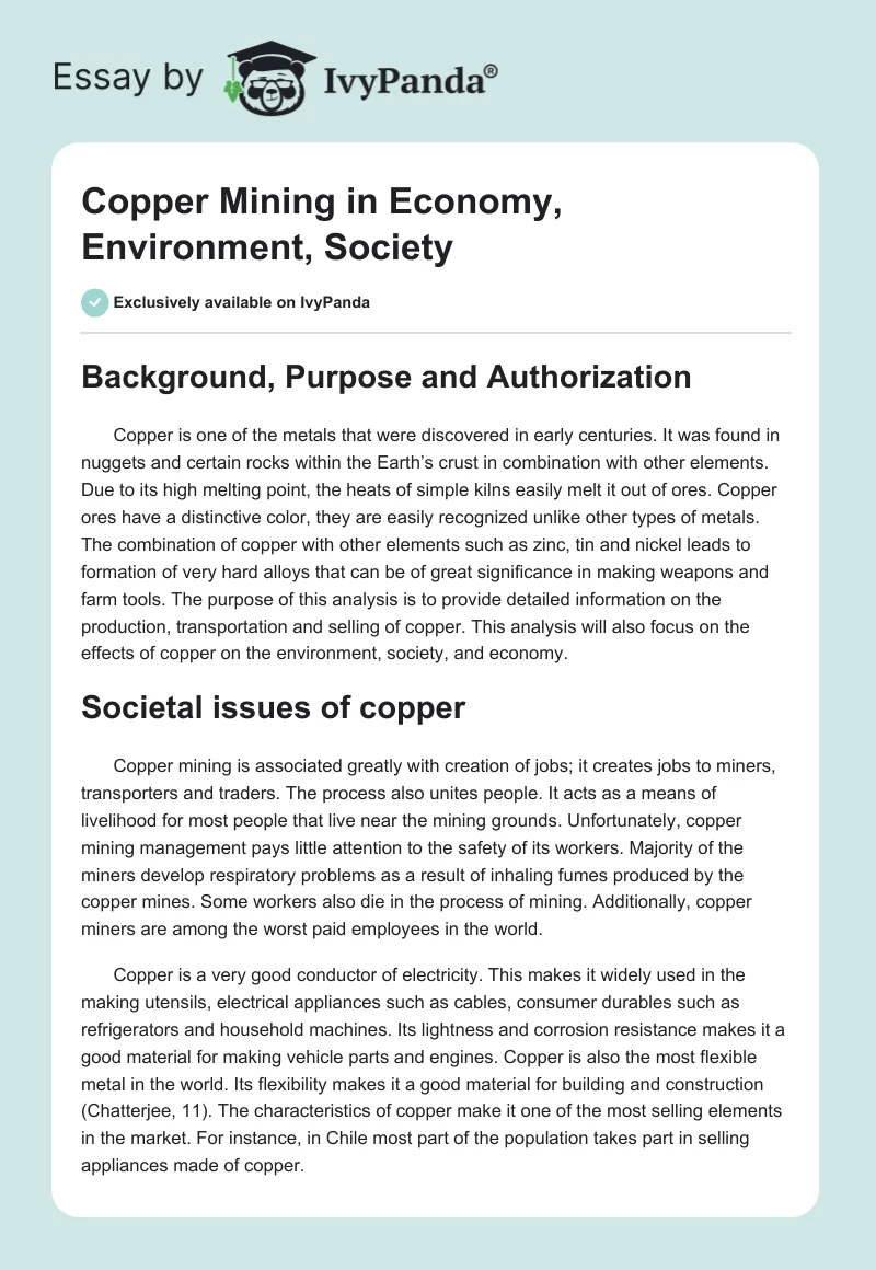 Copper Mining in Economy, Environment, Society. Page 1