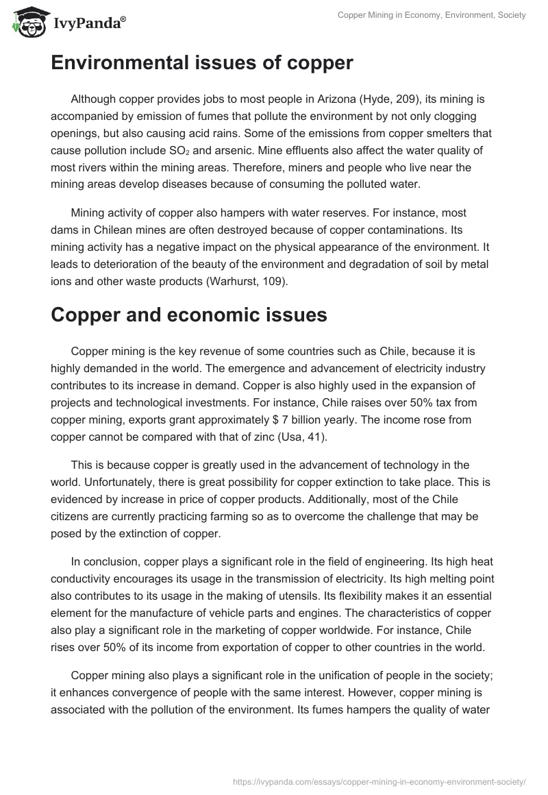 Copper Mining in Economy, Environment, Society. Page 2