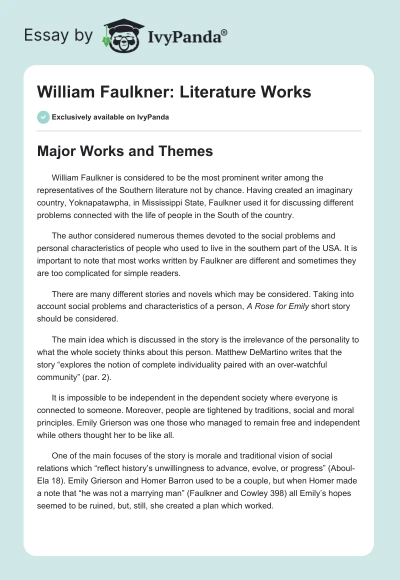 William Faulkner: Literature Works. Page 1