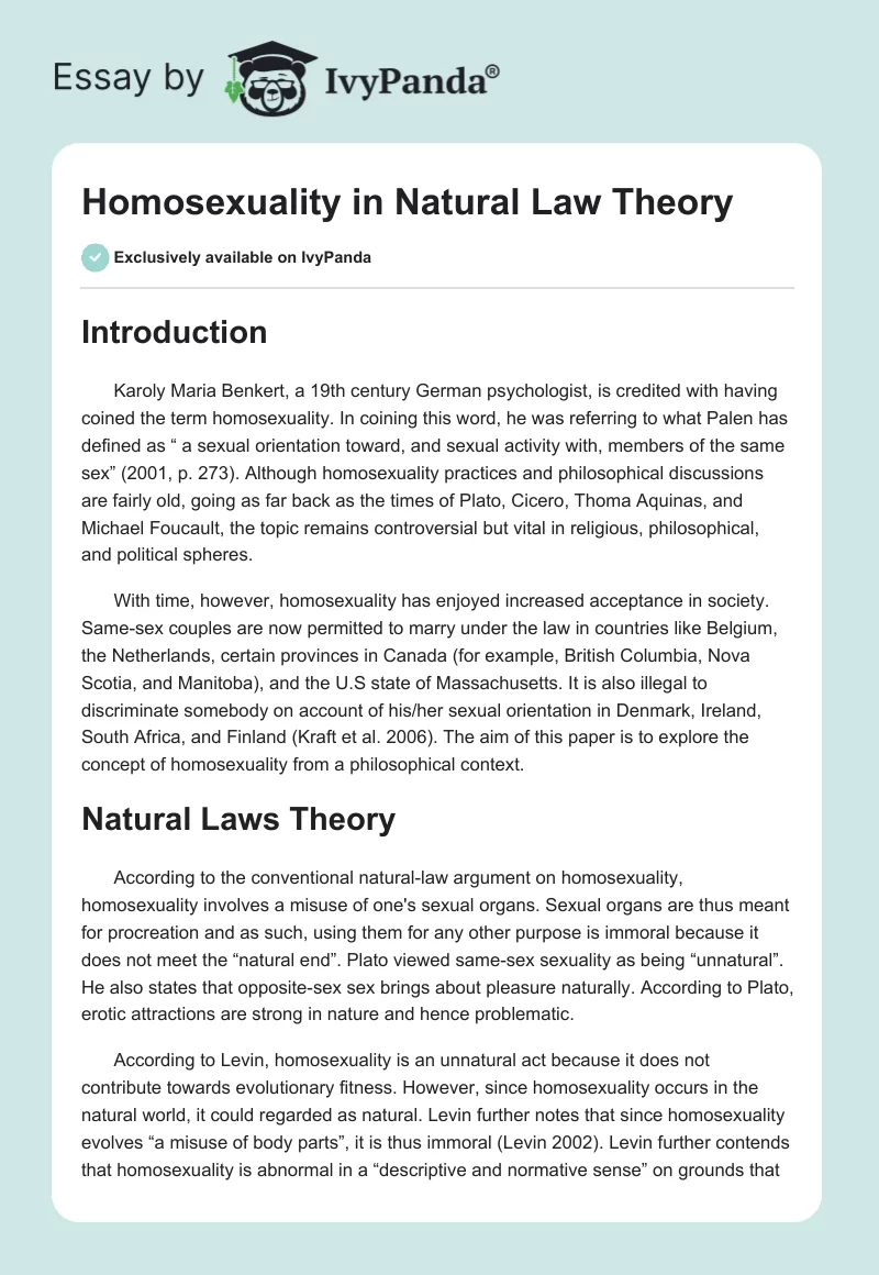 Homosexuality in Natural Law Theory. Page 1