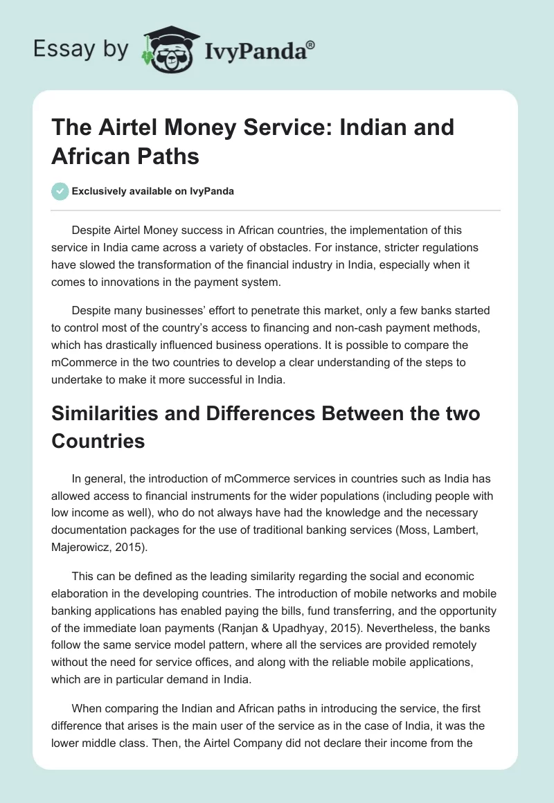 The Airtel Money Service: Indian and African Paths. Page 1
