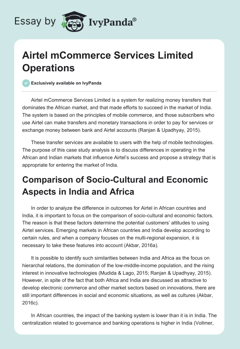 Airtel mCommerce Services Limited Operations. Page 1