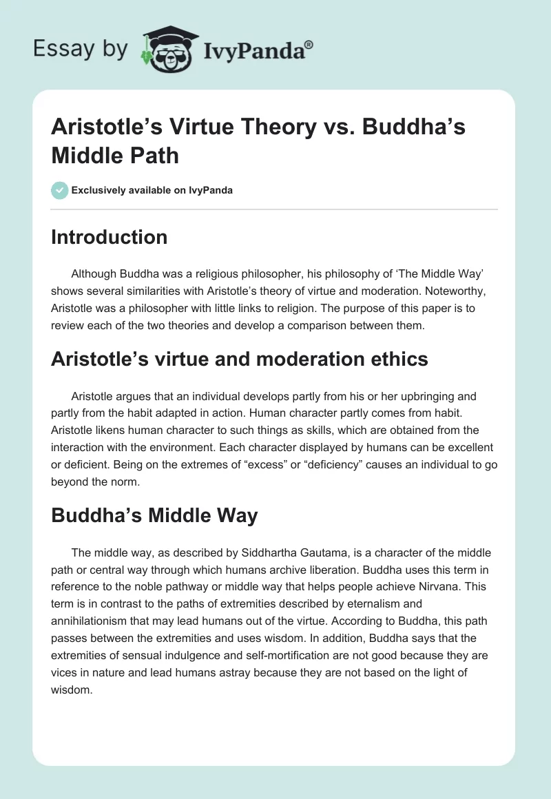Aristotle’s Virtue Theory vs. Buddha’s Middle Path. Page 1