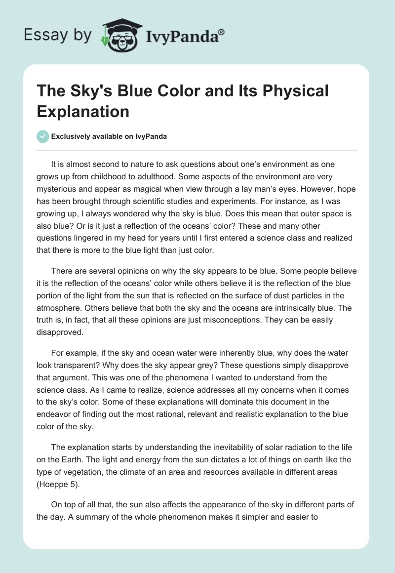 The Sky's Blue Color and Its Physical Explanation. Page 1