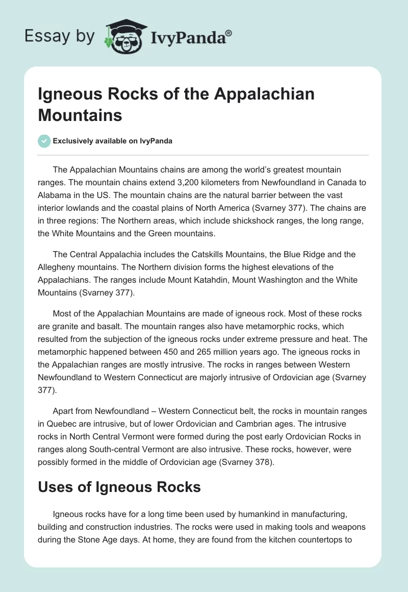 Igneous Rocks of the Appalachian Mountains. Page 1