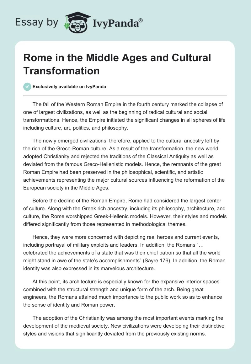 Rome in the Middle Ages and Cultural Transformation. Page 1