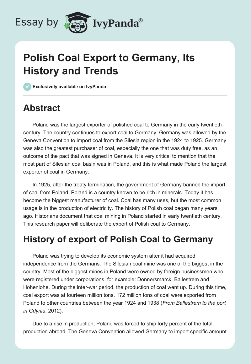 Polish Coal Export to Germany, Its History and Trends. Page 1
