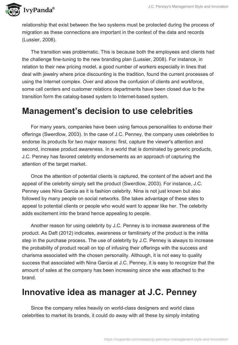 J.C. Penney's Management Style and Innovation. Page 3