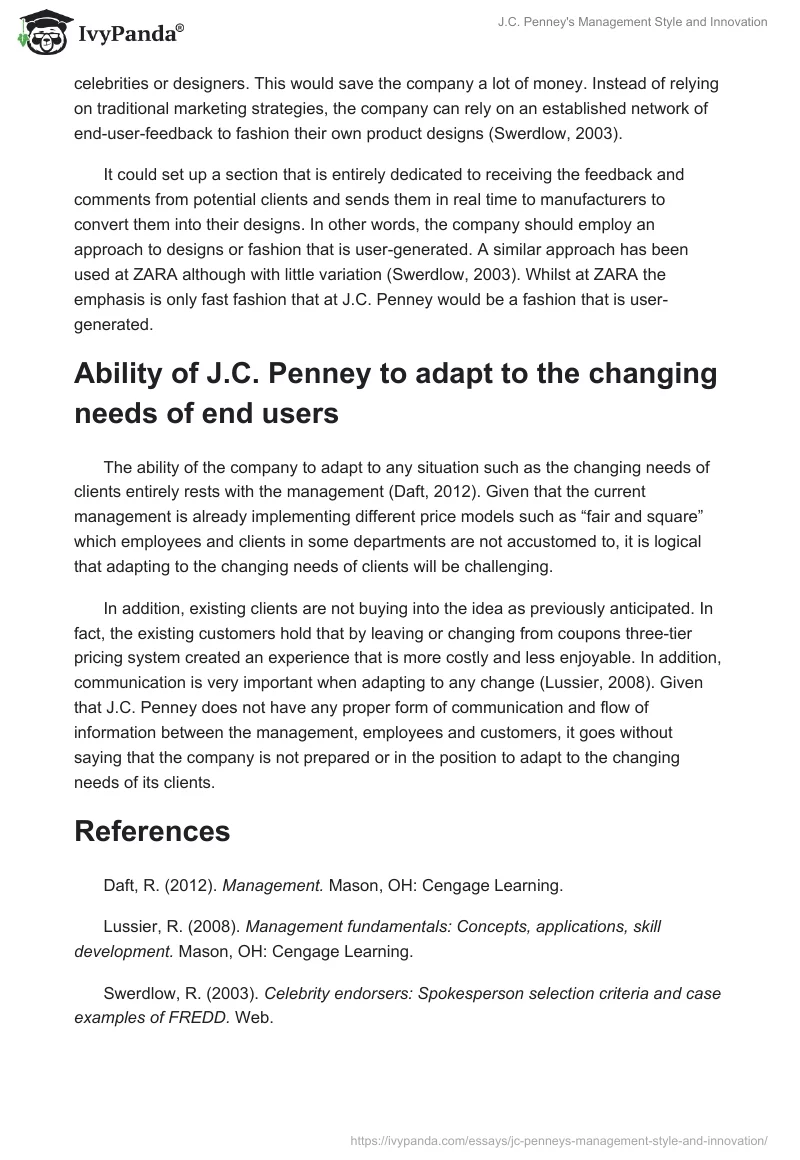 J.C. Penney's Management Style and Innovation. Page 4