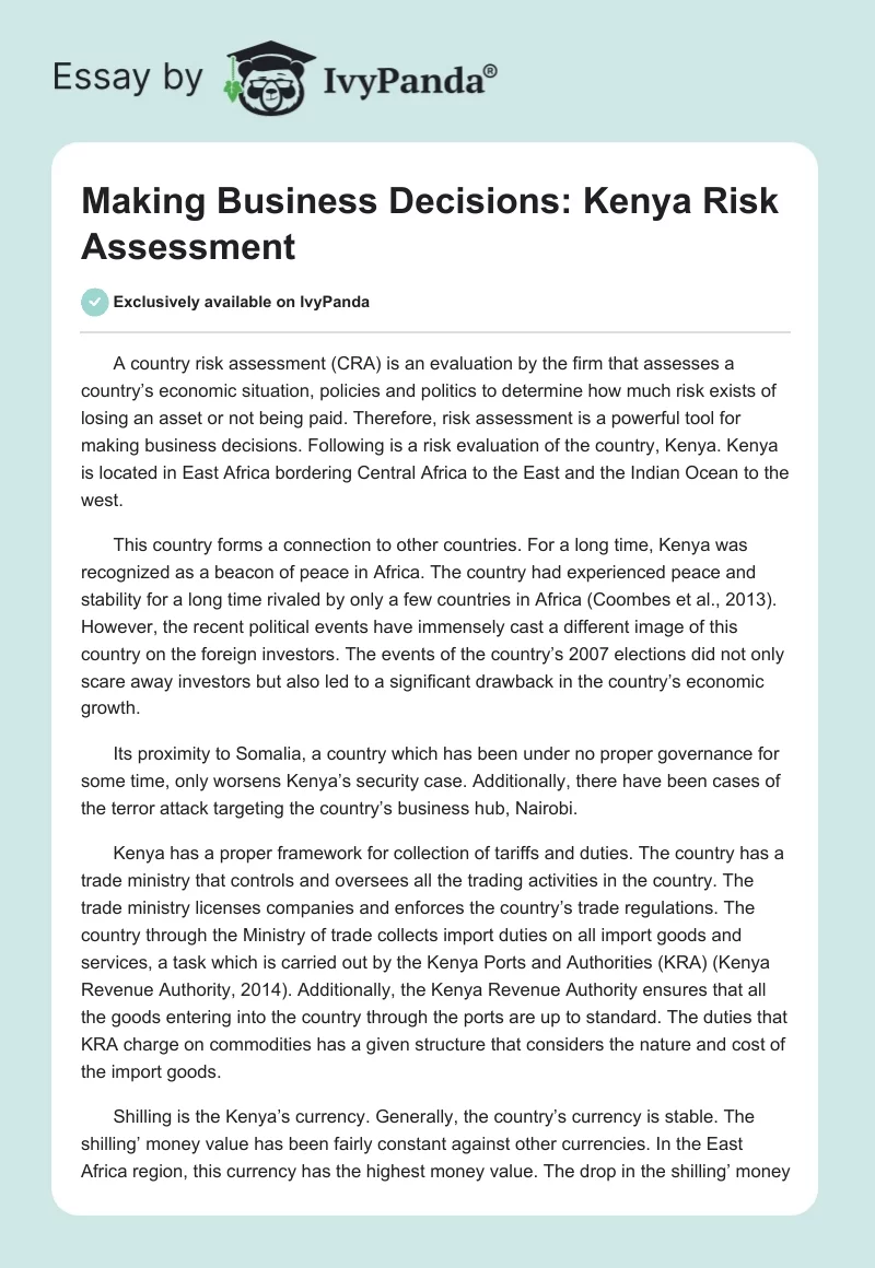 Making Business Decisions: Kenya Risk Assessment. Page 1
