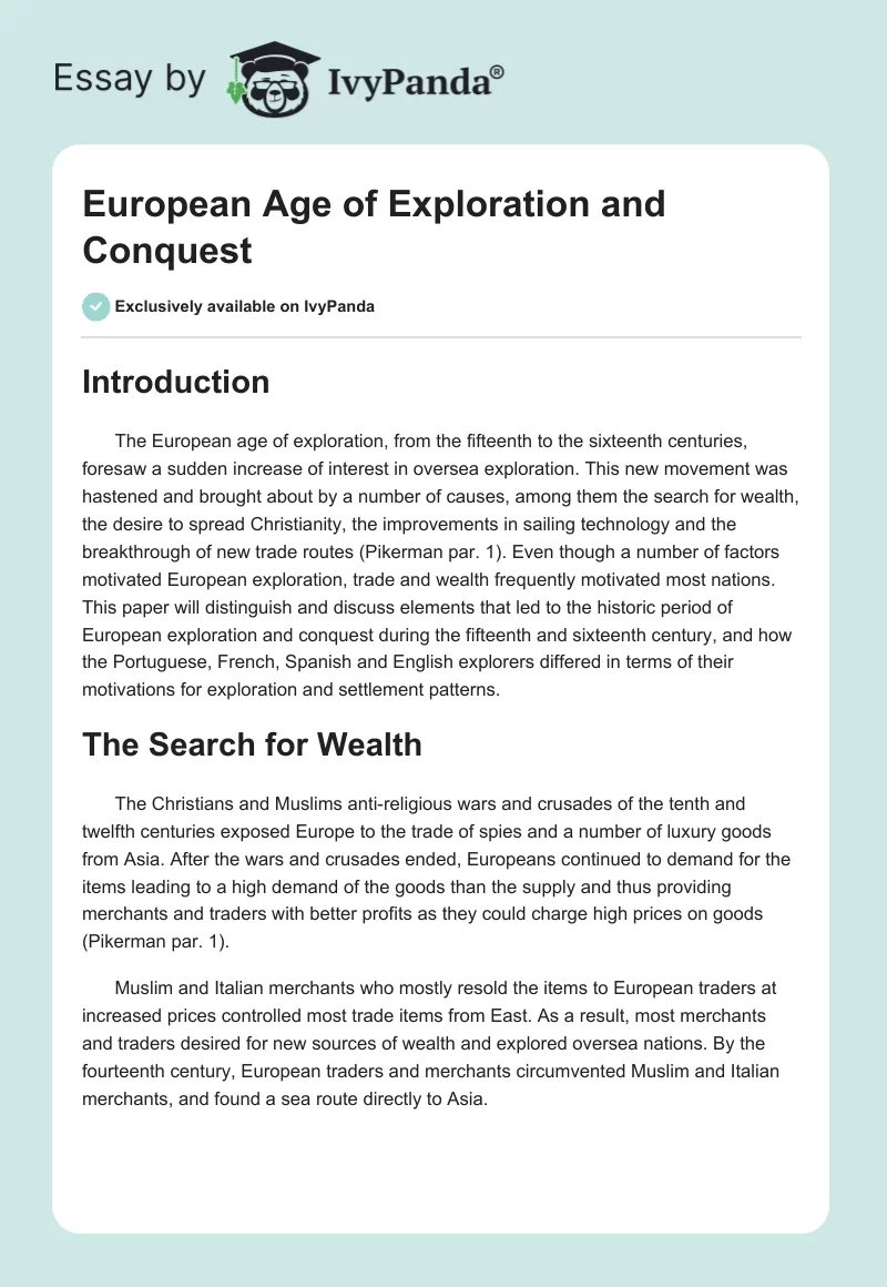 European Age of Exploration and Conquest. Page 1