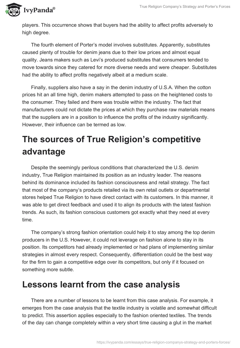 True Religion Company’s Strategy and Porter’s Forces. Page 3