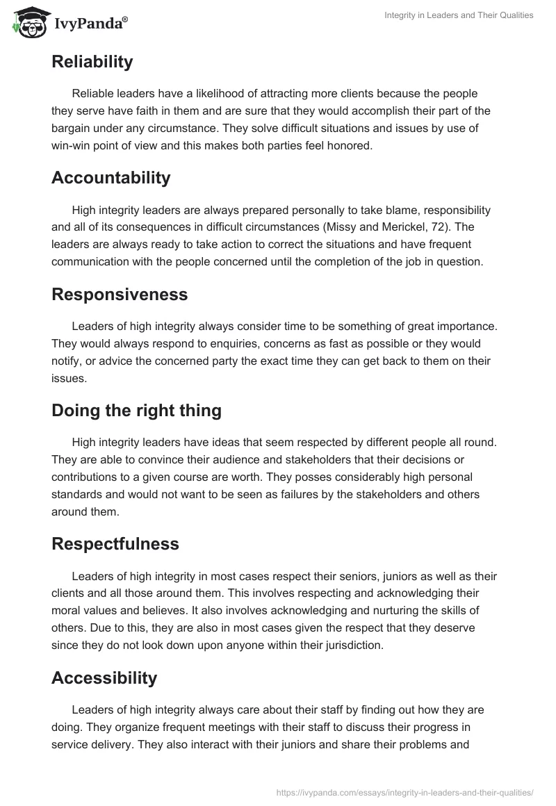 Integrity in Leaders and Their Qualities. Page 2