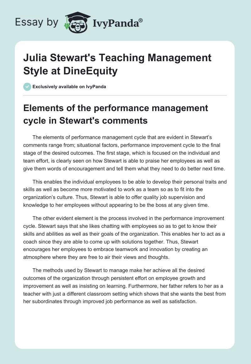 Julia Stewart's Teaching Management Style at DineEquity. Page 1