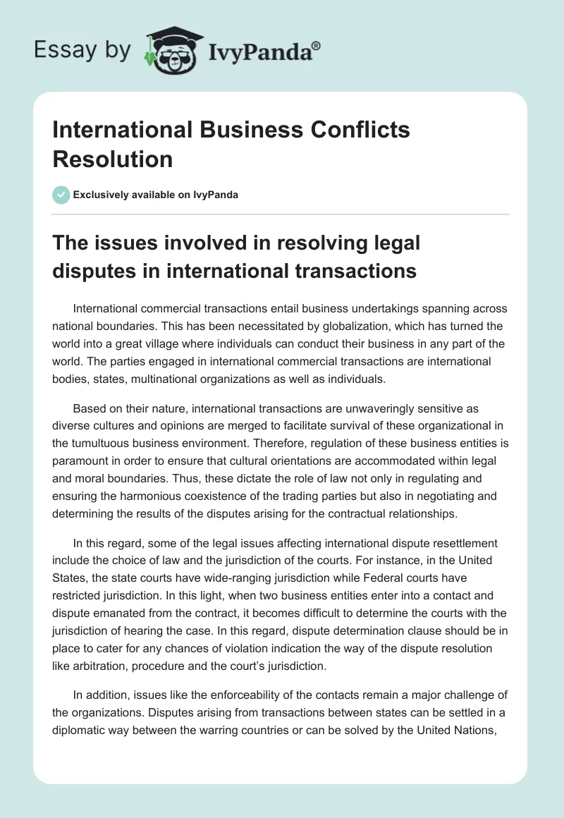 International Business Conflicts Resolution. Page 1