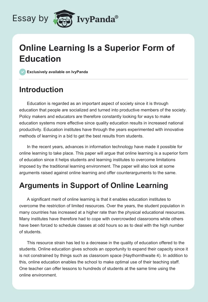 Online Learning Is a Superior Form of Education. Page 1