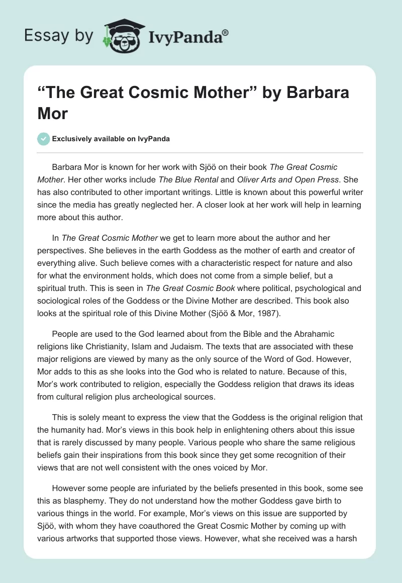 “The Great Cosmic Mother” by Barbara Mor. Page 1