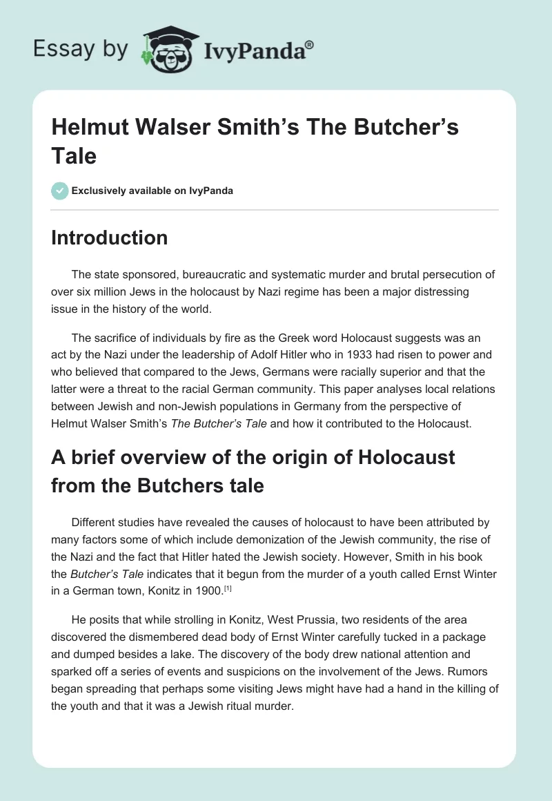 Helmut Walser Smith’s The Butcher’s Tale. Page 1