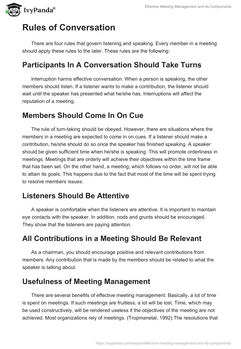 Effective Meeting Management and Its Components. Page 3