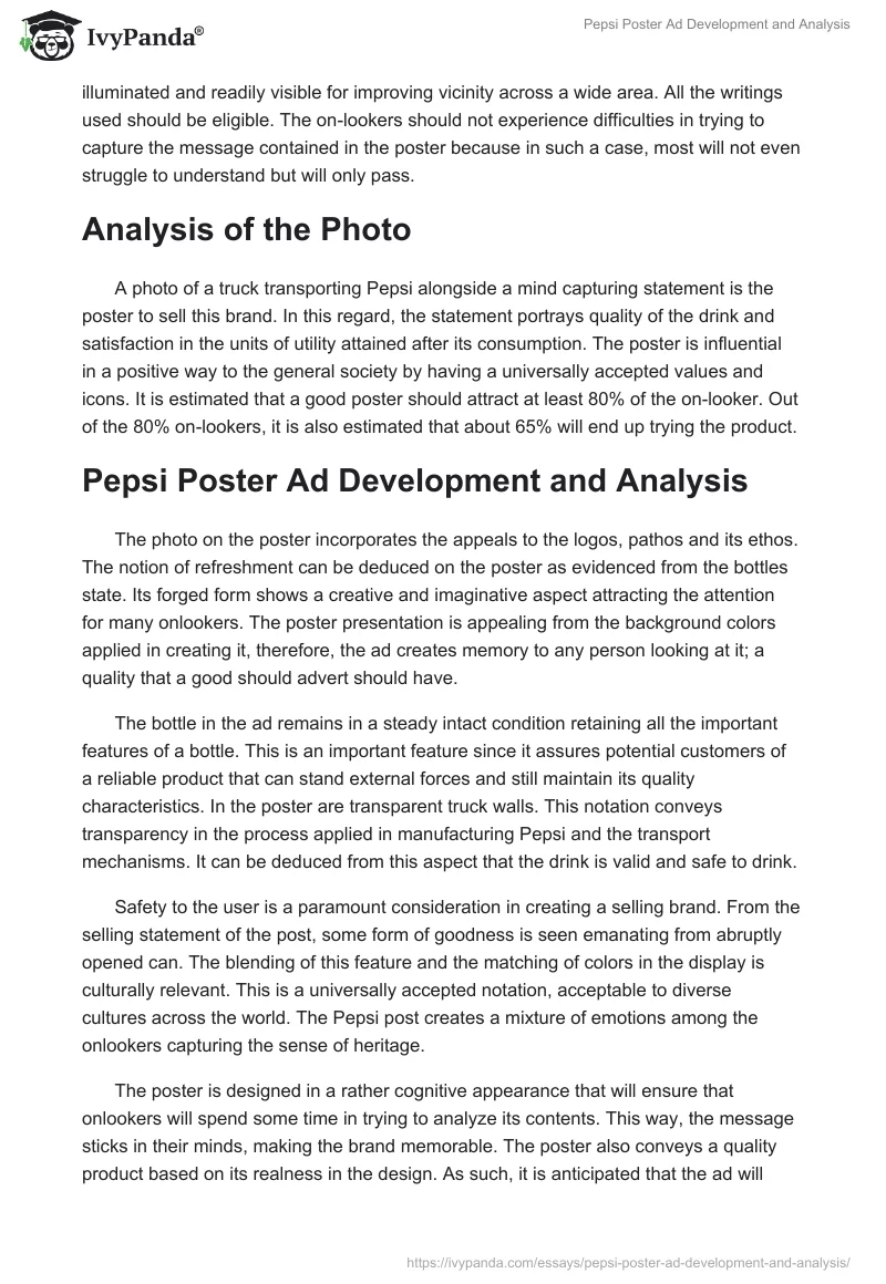 Pepsi Poster Ad Development and Analysis. Page 2