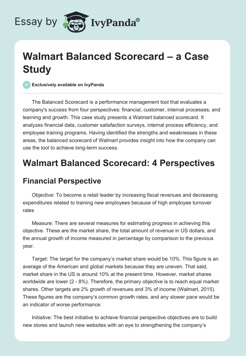 Walmart Balanced Scorecard – A Case Study. Page 1
