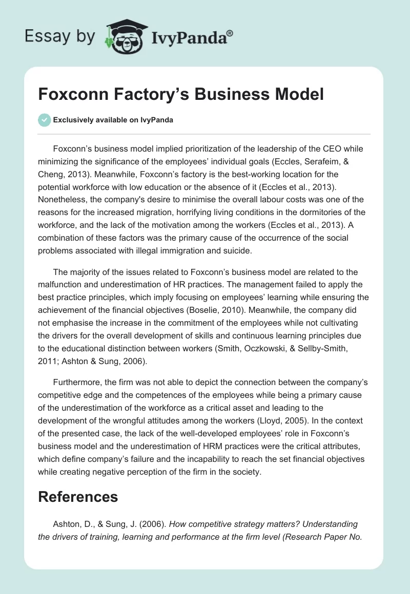 Foxconn Factory’s Business Model. Page 1