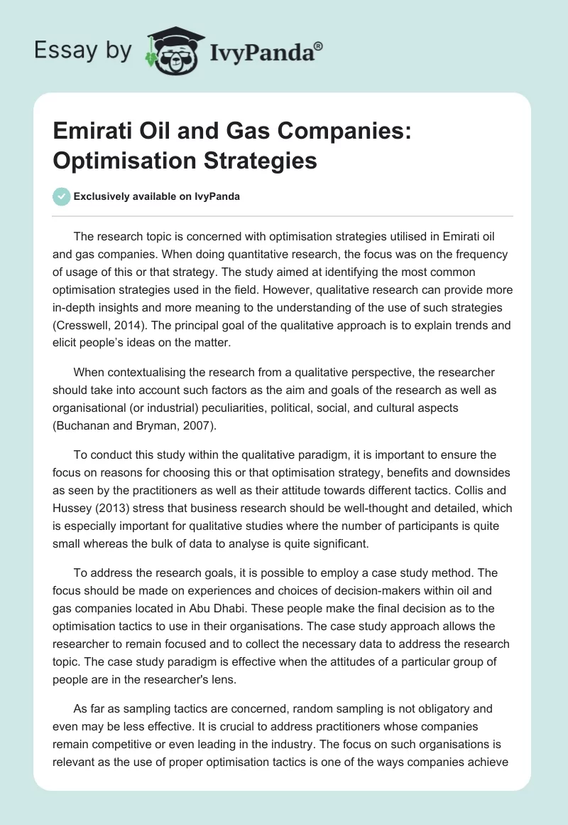 Emirati Oil and Gas Companies: Optimisation Strategies. Page 1
