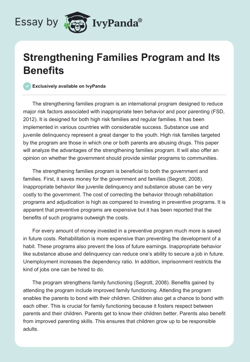 Strengthening Families Program and Its Benefits. Page 1