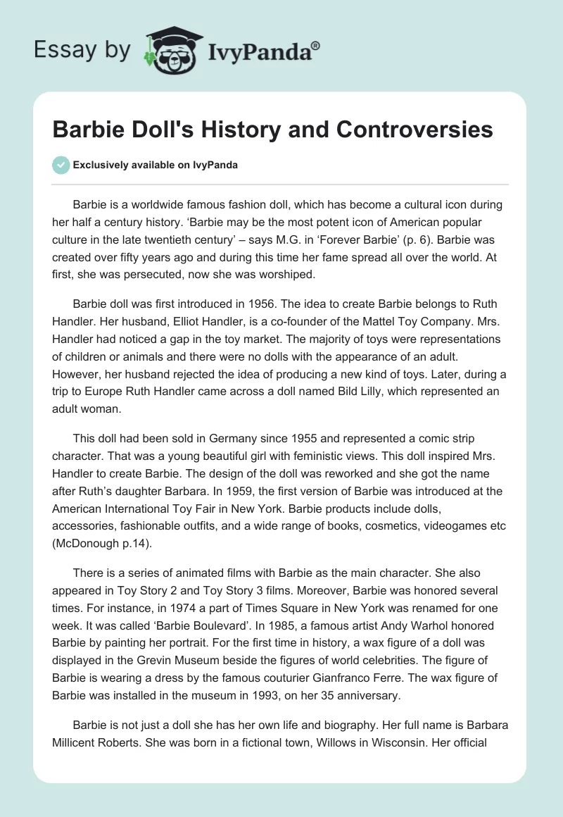 Barbie Doll's History and Controversies. Page 1