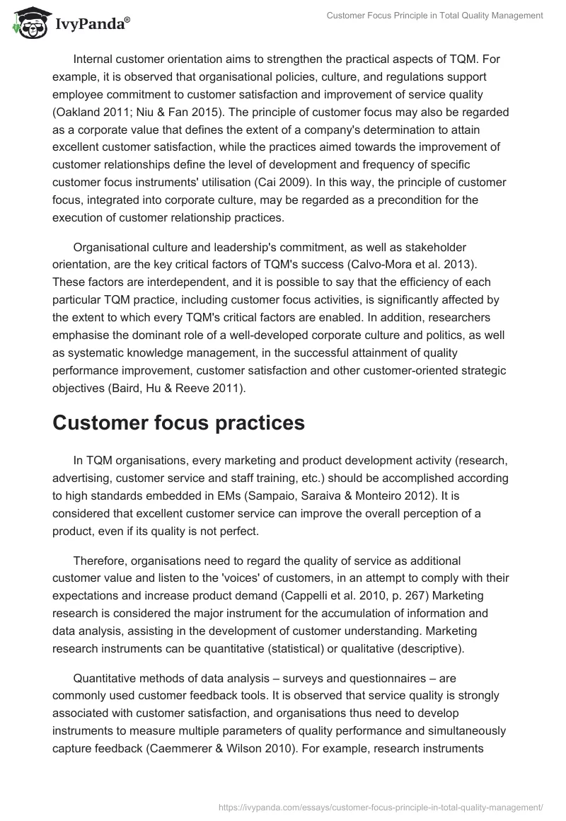 Customer Focus Principle in Total Quality Management. Page 4