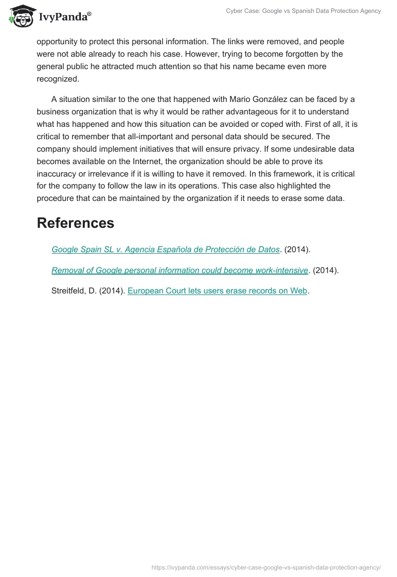 Cyber Case: Google vs Spanish Data Protection Agency. Page 2