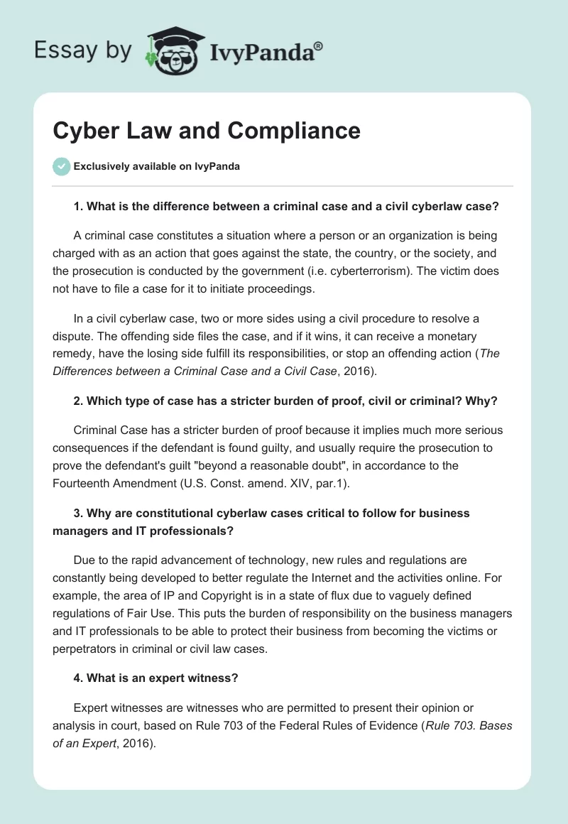 Cyber Law and Compliance. Page 1