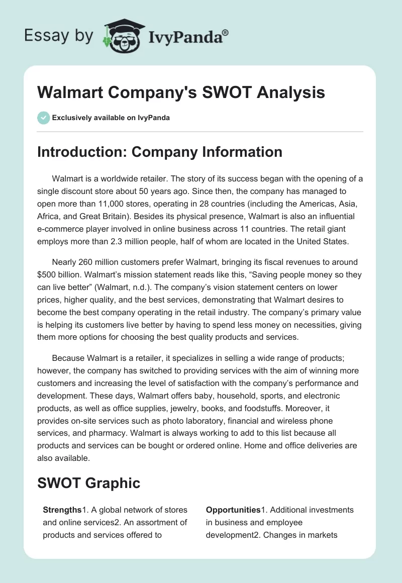 Walmart Company's SWOT Analysis. Page 1