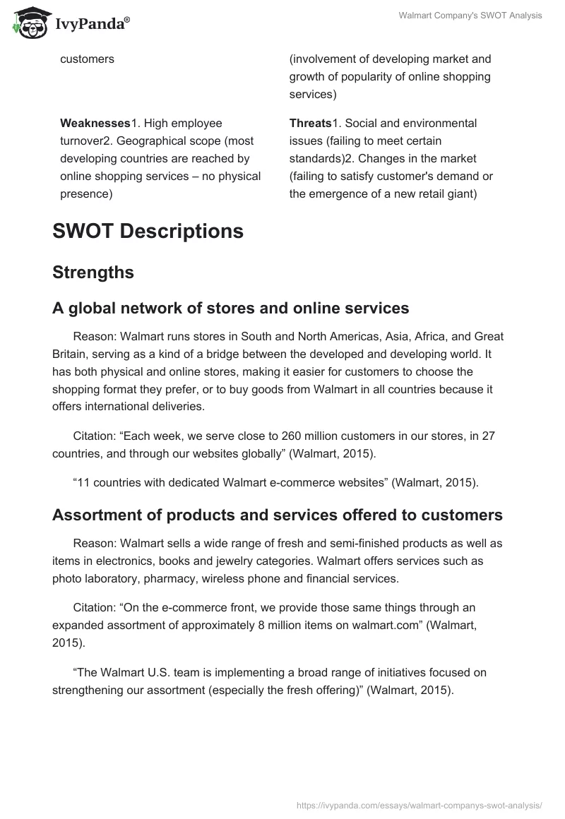 Walmart Company's SWOT Analysis. Page 2