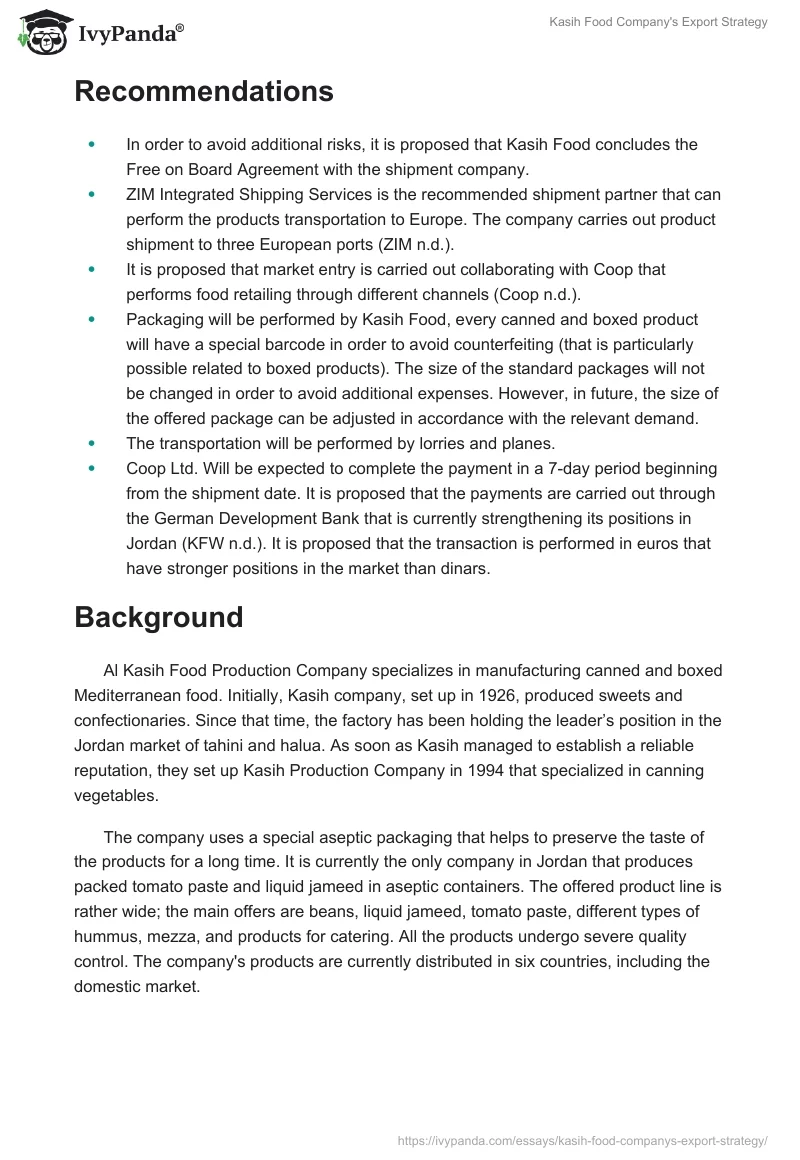 Kasih Food Company's Export Strategy. Page 2