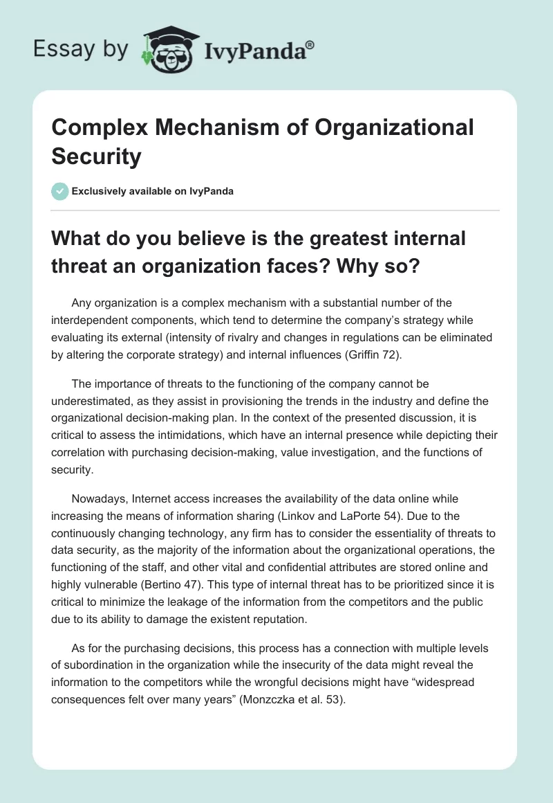 Complex Mechanism of Organizational Security. Page 1