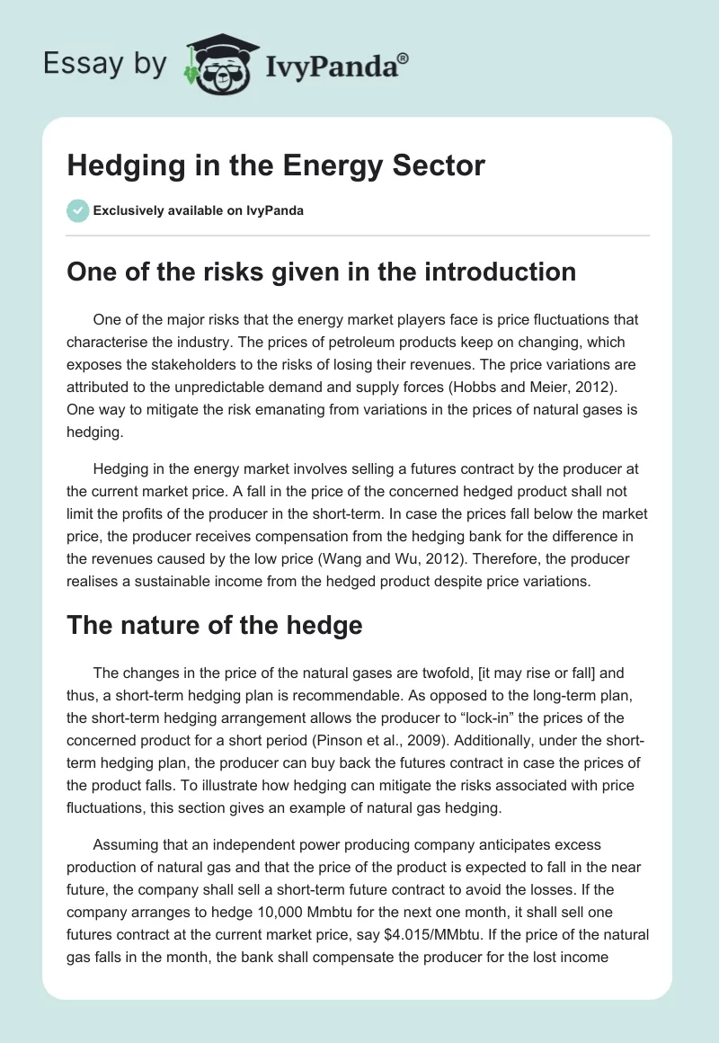 Hedging in the Energy Sector. Page 1