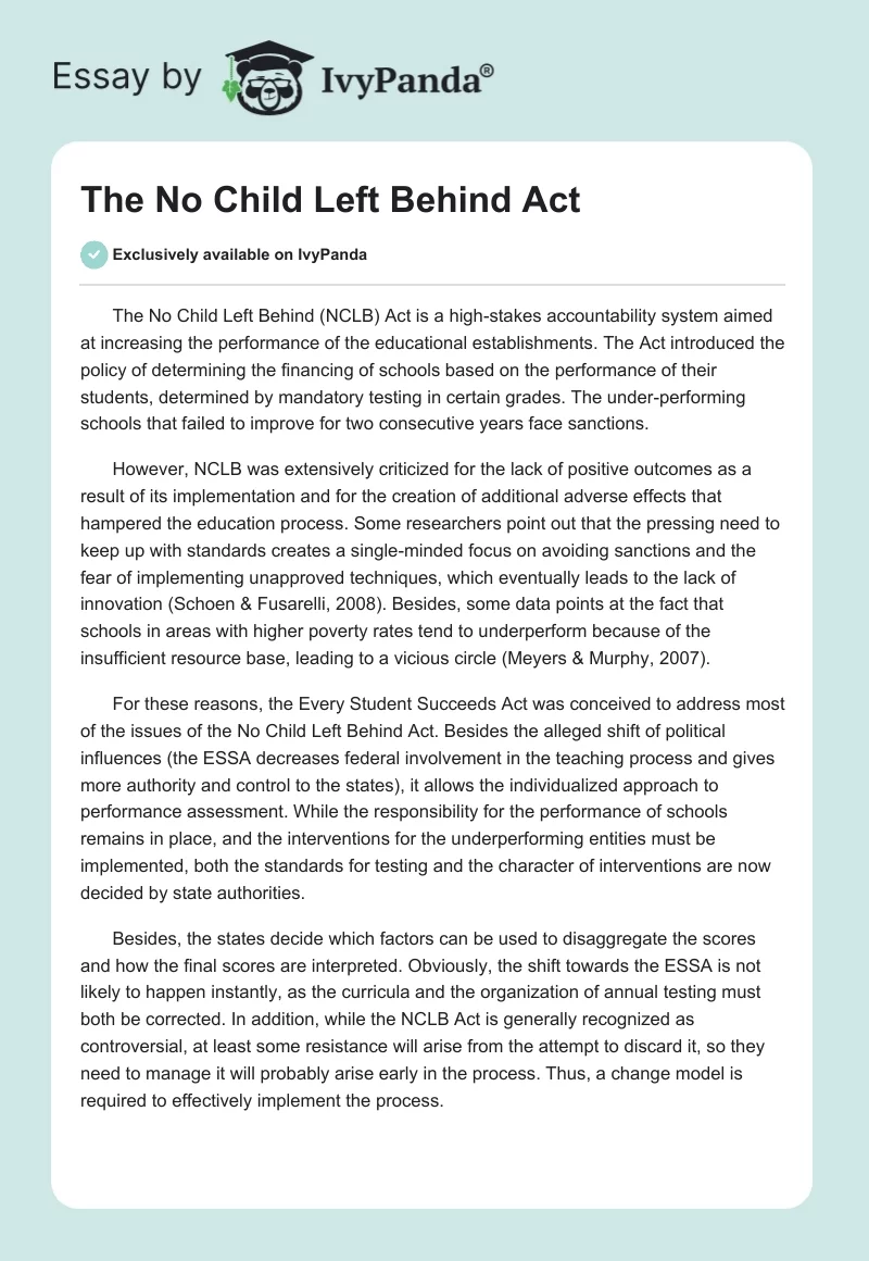 The No Child Left Behind Act. Page 1