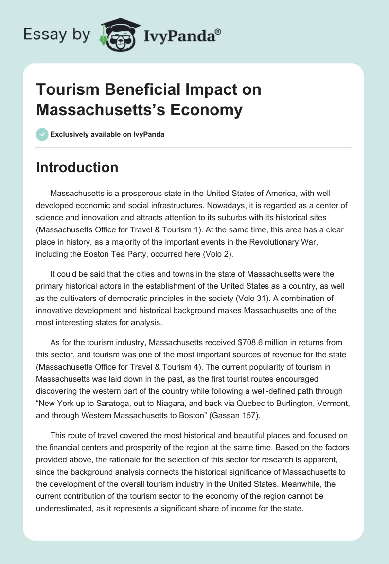 Tourism Beneficial Impact on Massachusetts’s Economy. Page 1