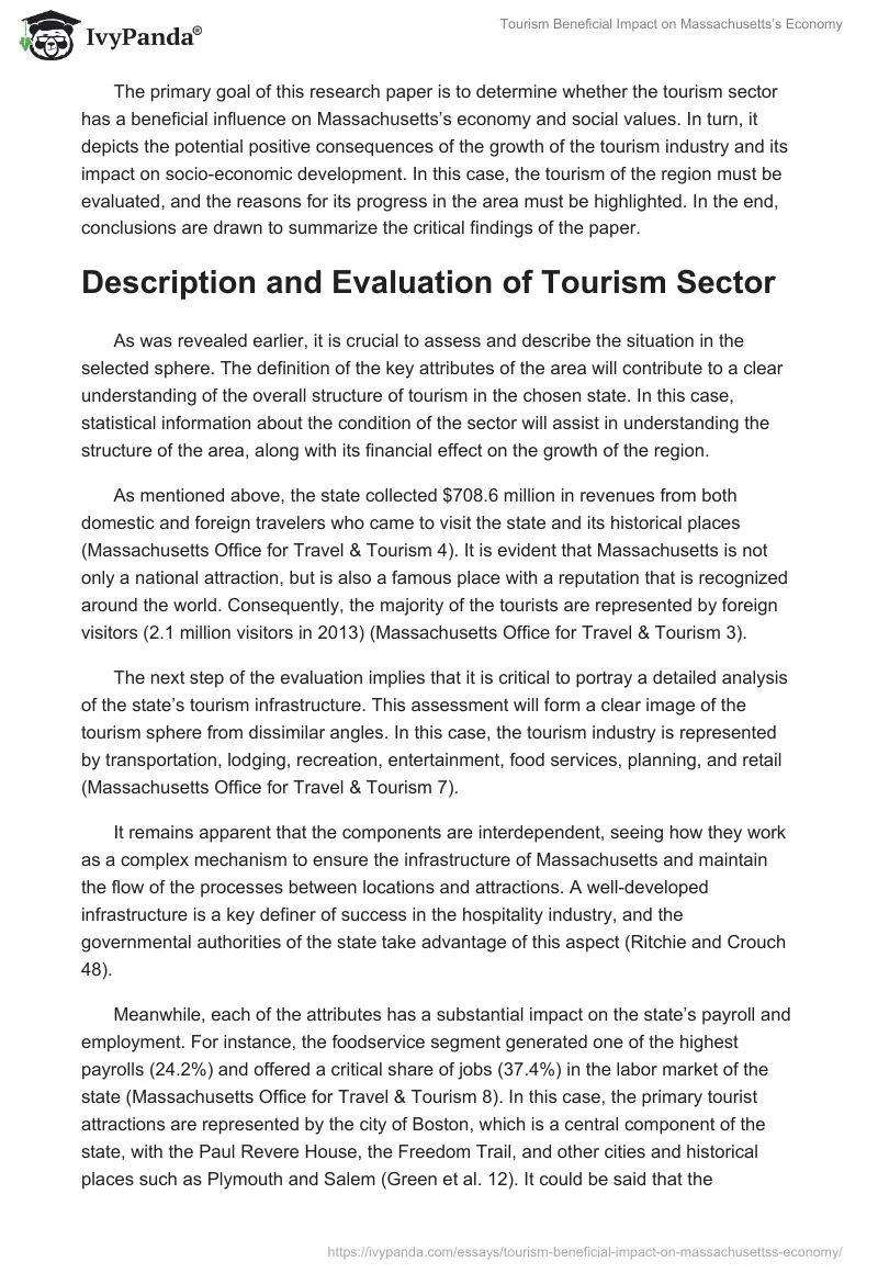 Tourism Beneficial Impact on Massachusetts’s Economy. Page 2