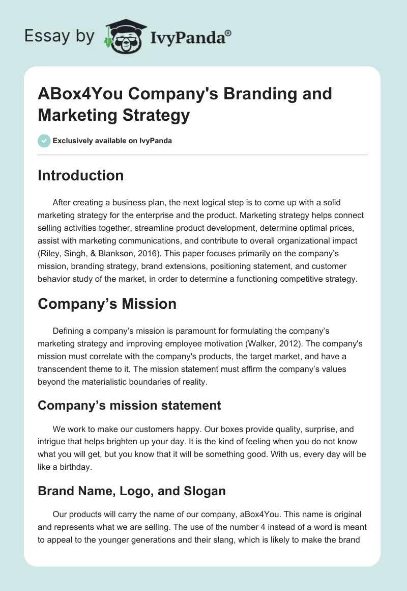 ABox4You Company's Branding and Marketing Strategy. Page 1
