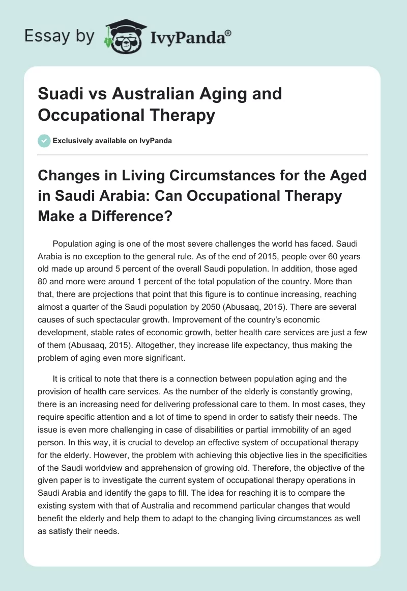 Suadi vs. Australian Aging and Occupational Therapy. Page 1