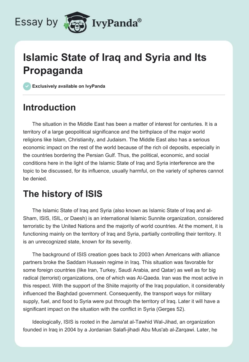 Islamic State of Iraq and Syria and Its Propaganda. Page 1