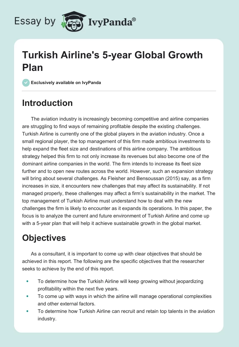 Turkish Airline's 5-Year Global Growth Plan. Page 1