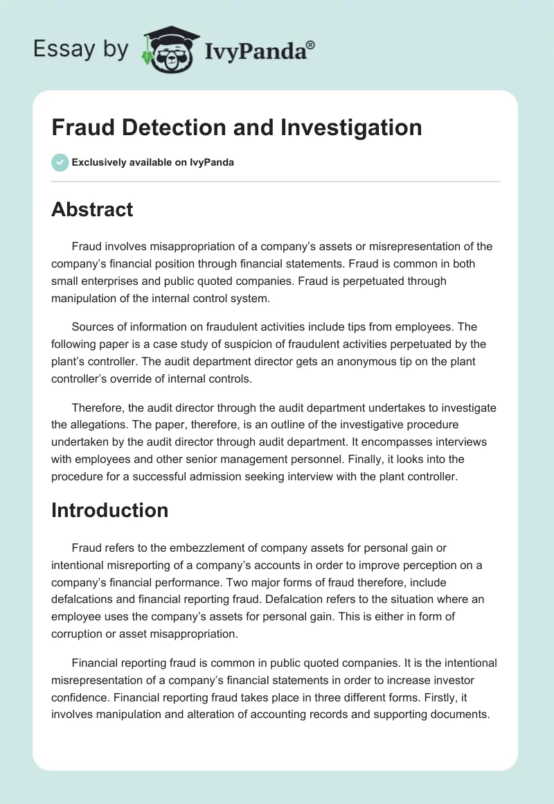 Fraud Detection and Investigation. Page 1