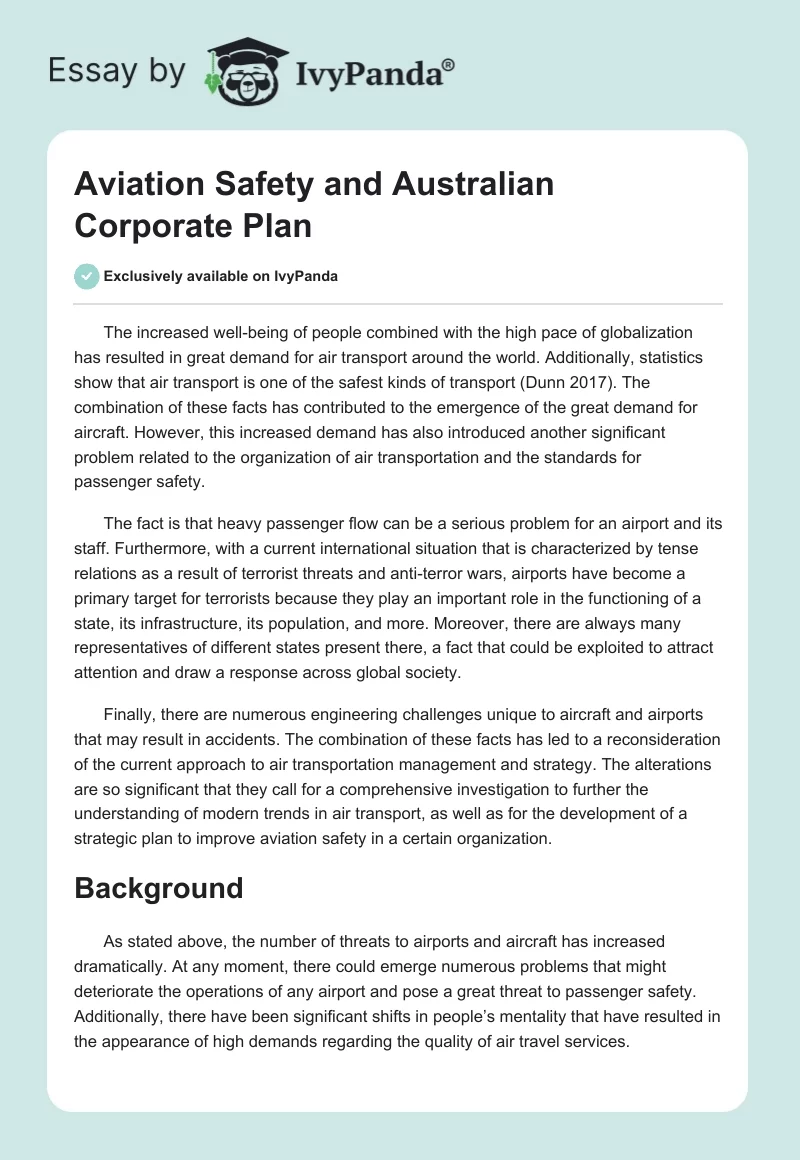 Aviation Safety and Australian Corporate Plan. Page 1