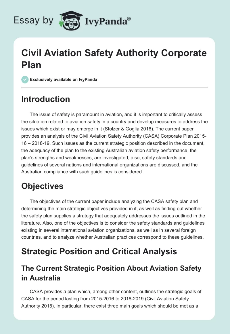 Civil Aviation Safety Authority Corporate Plan. Page 1