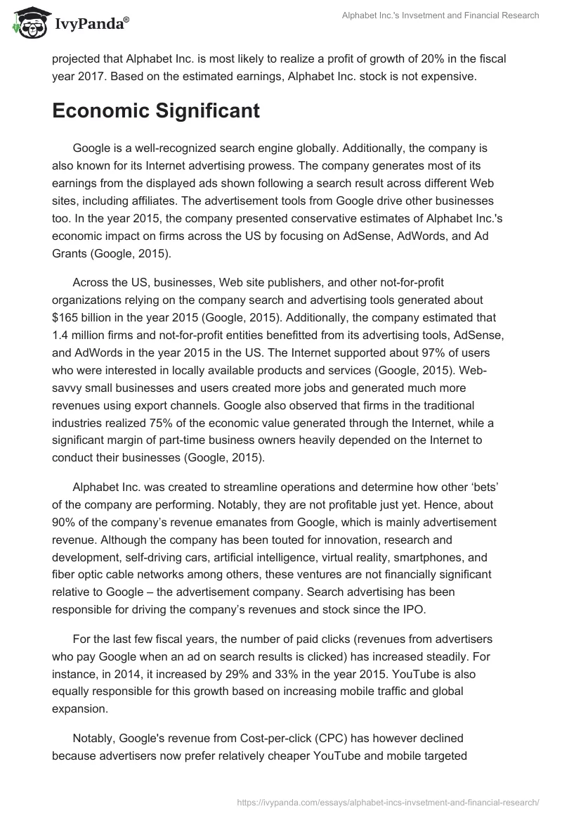 Alphabet Inc.'s Invsetment and Financial Research. Page 2