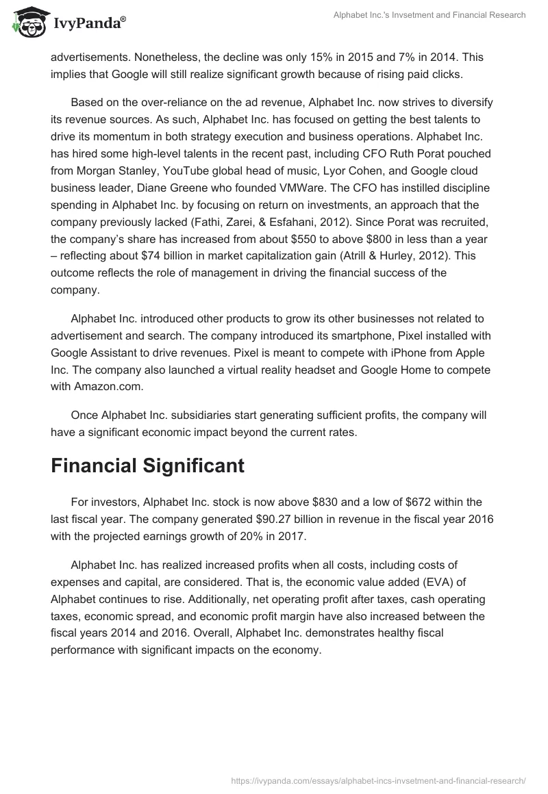 Alphabet Inc.'s Invsetment and Financial Research. Page 3